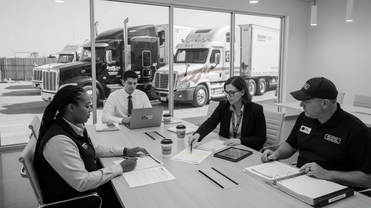 Professional drivers and fleet leaders in a strategy meeting